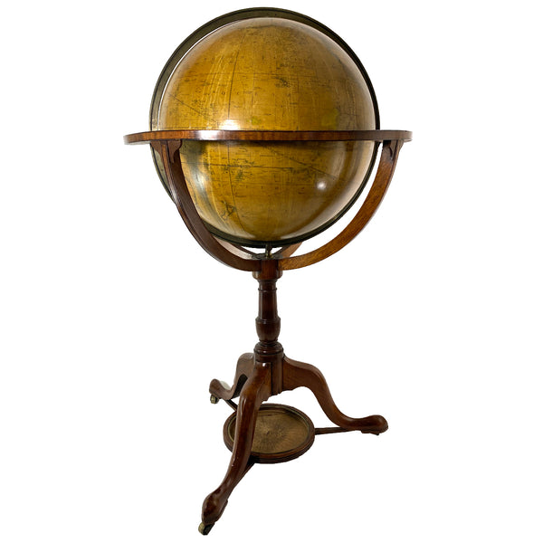 Large Pair of English J. & W. Cary George III Mahogany Library Floor Globes