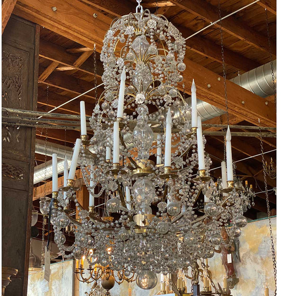 Large French Louis XVI Ormolu Bronze Crystal 18-Light Chandelier