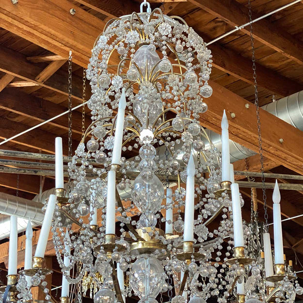 Large French Louis XVI Ormolu Bronze Crystal 18-Light Chandelier