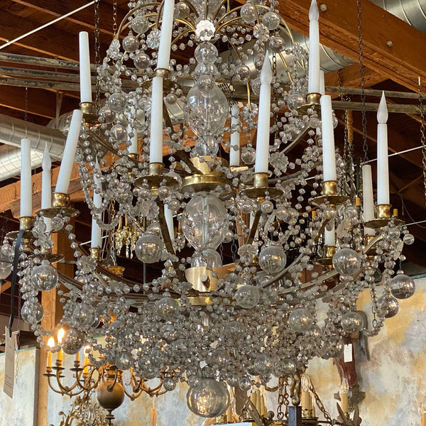 Large French Louis XVI Ormolu Bronze Crystal 18-Light Chandelier