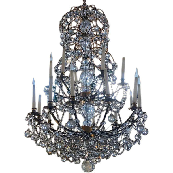 Large French Louis XVI Ormolu Bronze Crystal 18-Light Chandelier