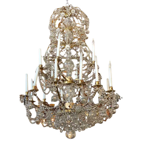 Large French Louis XVI Ormolu Bronze Crystal 18-Light Chandelier