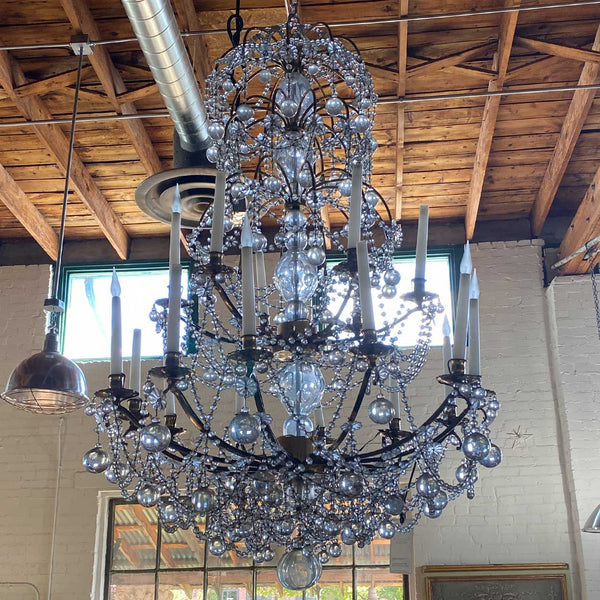 Large French Louis XVI Ormolu Bronze Crystal 18-Light Chandelier