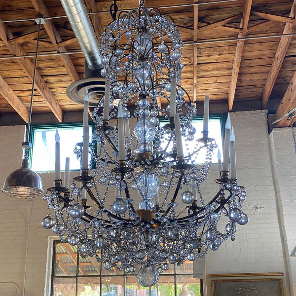 Large French Louis XVI Ormolu Bronze Crystal 18-Light Chandelier