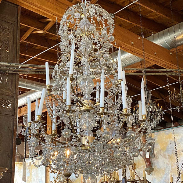 Large French Louis XVI Ormolu Bronze Crystal 18-Light Chandelier