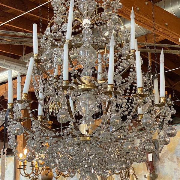 Large French Louis XVI Ormolu Bronze Crystal 18-Light Chandelier