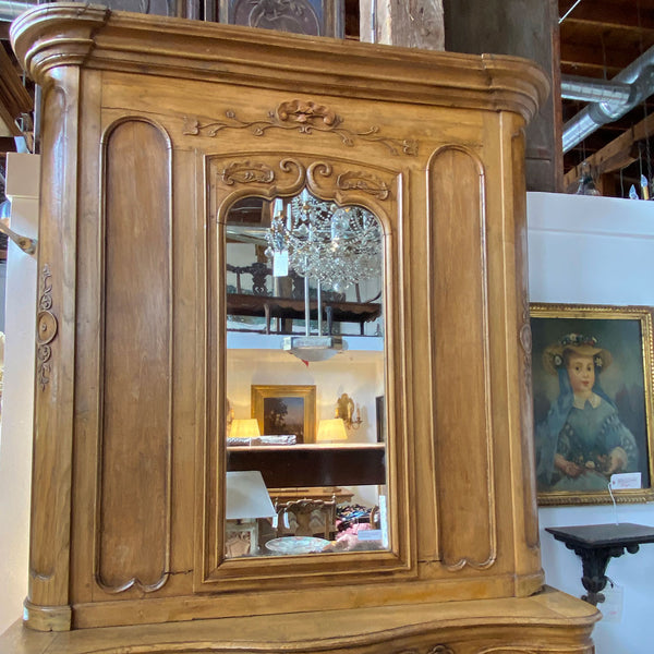 French Fanny Brice Mansion Louis XV Oak Mirrored Trumeau Fireplace Surround