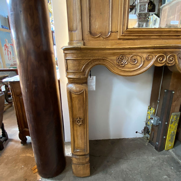 French Fanny Brice Mansion Louis XV Oak Mirrored Trumeau Fireplace Surround