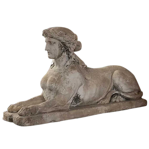 Pair of French Louis XVI Limestone Sphinx Garden Statues