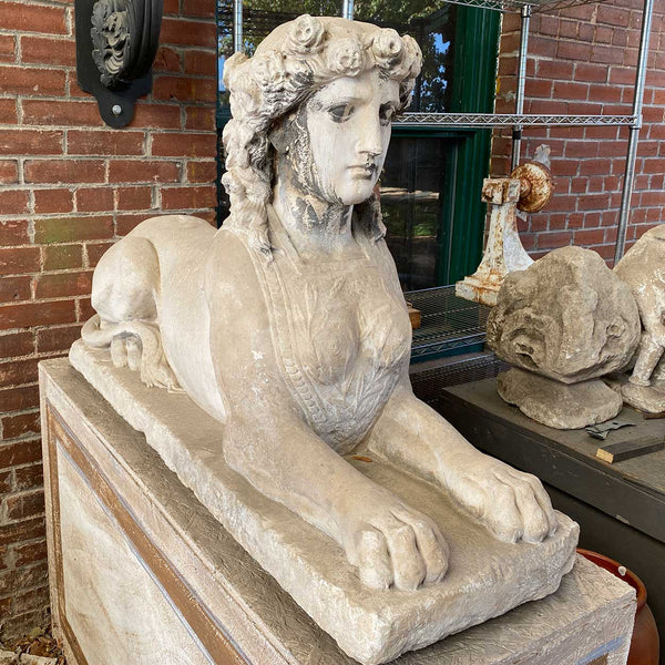Pair of French Louis XVI Limestone Sphinx Garden Statues