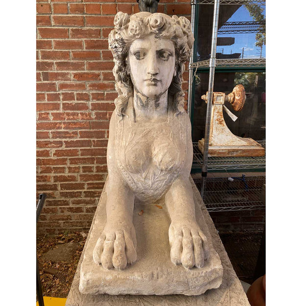 Pair of French Louis XVI Limestone Sphinx Garden Statues
