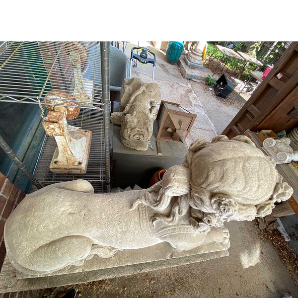 Pair of French Louis XVI Limestone Sphinx Garden Statues