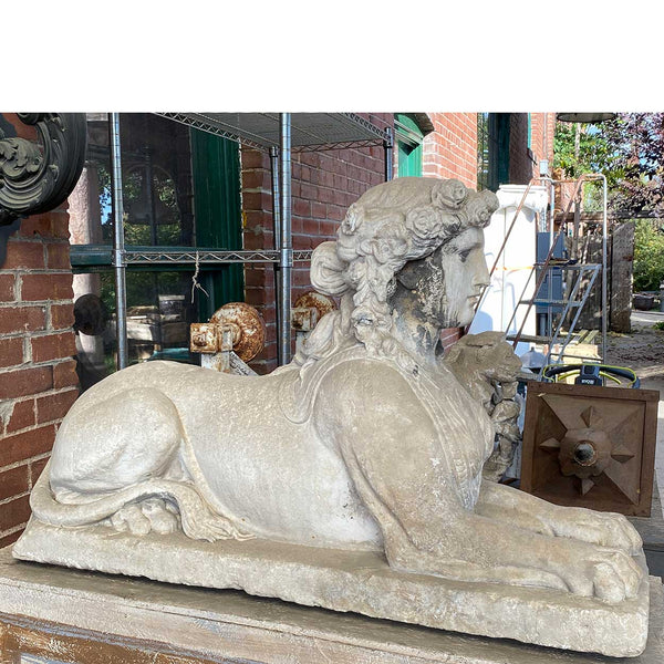 Pair of French Louis XVI Limestone Sphinx Garden Statues