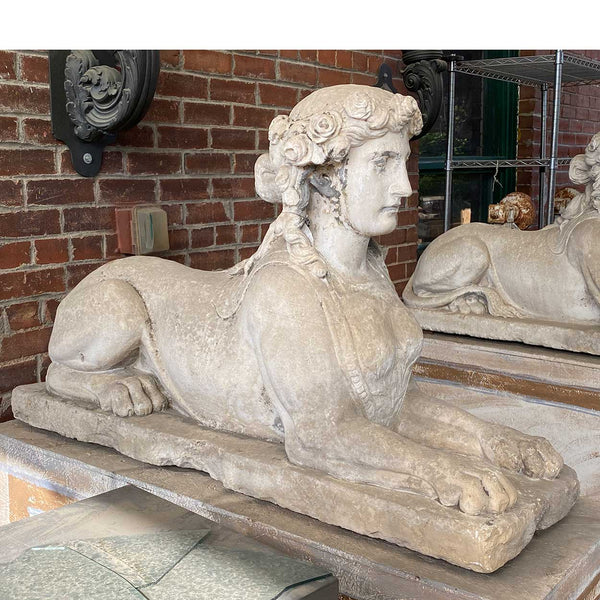 Pair of French Louis XVI Limestone Sphinx Garden Statues