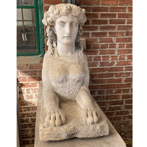 Pair of French Louis XVI Limestone Sphinx Garden Statues