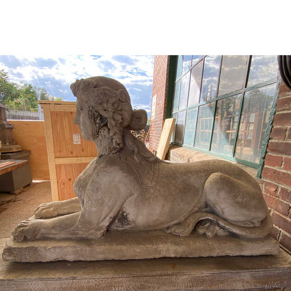 Pair of French Louis XVI Limestone Sphinx Garden Statues
