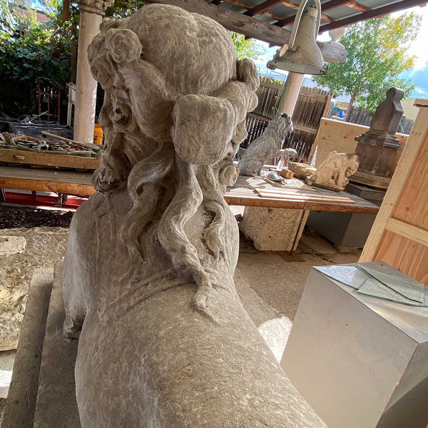 Pair of French Louis XVI Limestone Sphinx Garden Statues