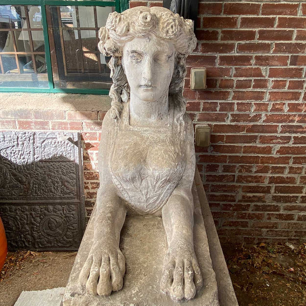 Pair of French Louis XVI Limestone Sphinx Garden Statues