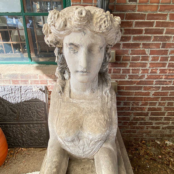 Pair of French Louis XVI Limestone Sphinx Garden Statues