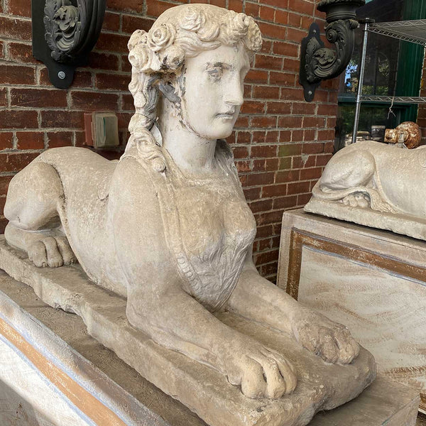 Pair of French Louis XVI Limestone Sphinx Garden Statues