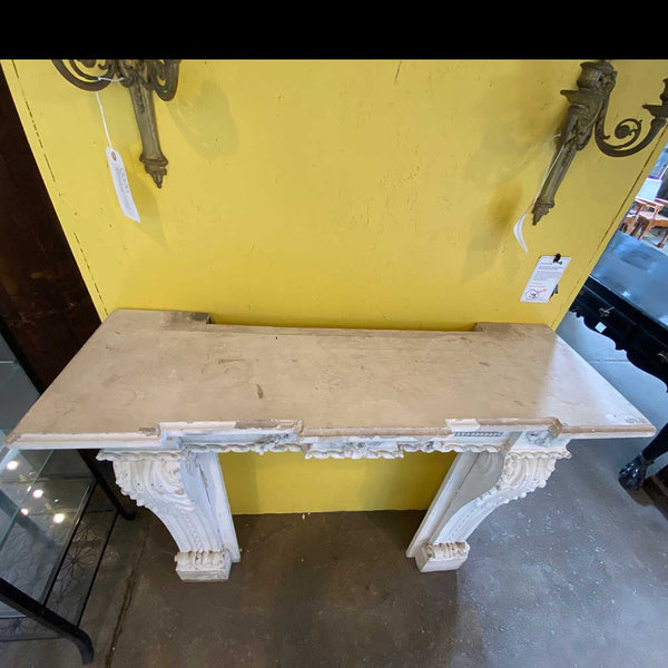 Small French Louis XVI White Washed Limestone Fireplace Surround