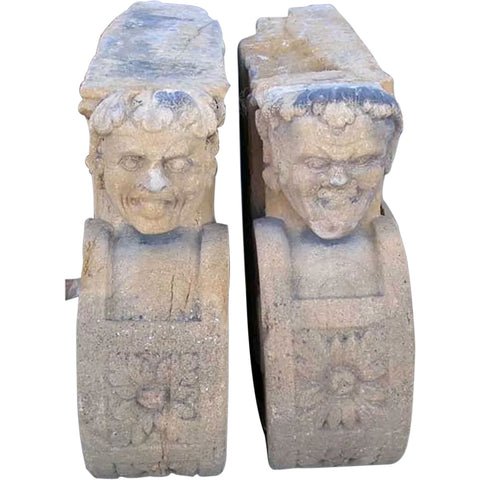 Rare Large Pair of French Louis XIV Limestone Architectural Figural Brackets