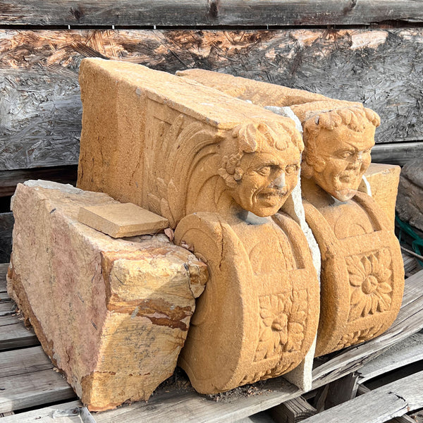 Rare Large Pair of French Louis XIV Limestone Architectural Figural Brackets