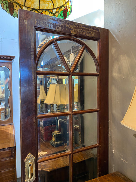 Vintage Solid Mahogany and Beveled Mirrored Interior Single French Door