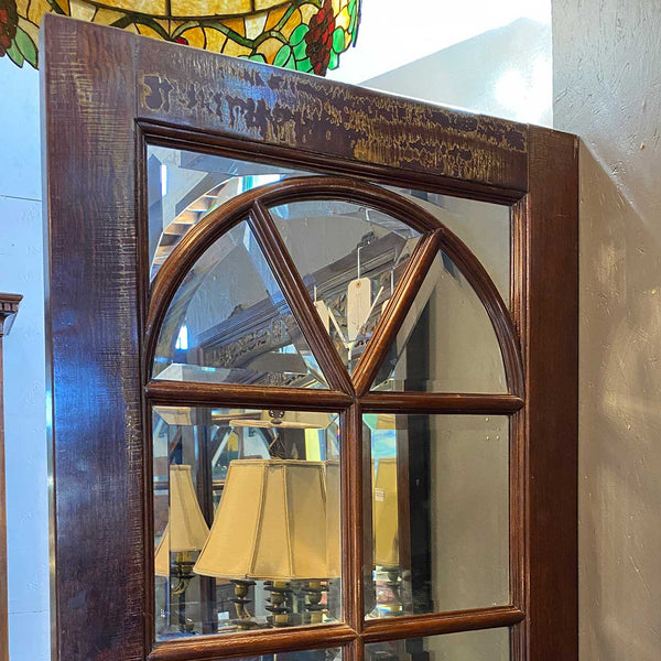 Vintage Solid Mahogany and Beveled Mirrored Interior Single French Door