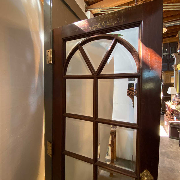 Vintage Solid Mahogany and Beveled Mirrored Interior Single French Door