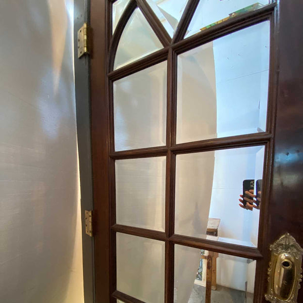 Vintage Solid Mahogany and Beveled Mirrored Interior Single French Door