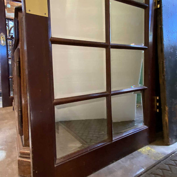 Vintage Solid Mahogany, Beveled Mirror, Brass Interior Single French Door