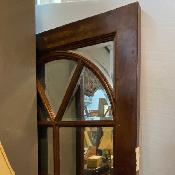 Vintage Solid Mahogany, Beveled Mirror, Brass Interior Single French Door