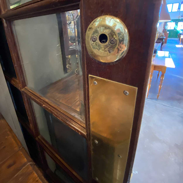 Vintage Solid Mahogany, Beveled Mirror, Brass Interior Single French Door