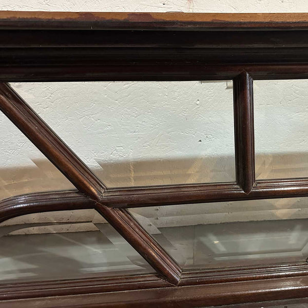 Vintage Large Solid Mahogany and Beveled Glass Door Transom Window