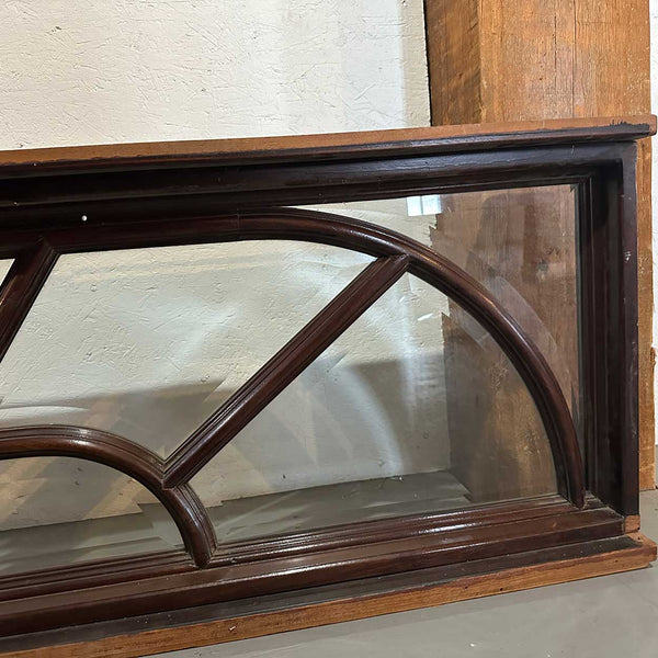 Vintage Large Solid Mahogany and Beveled Glass Door Transom Window