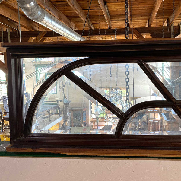 Vintage Large Solid Mahogany and Beveled Glass Door Transom Window