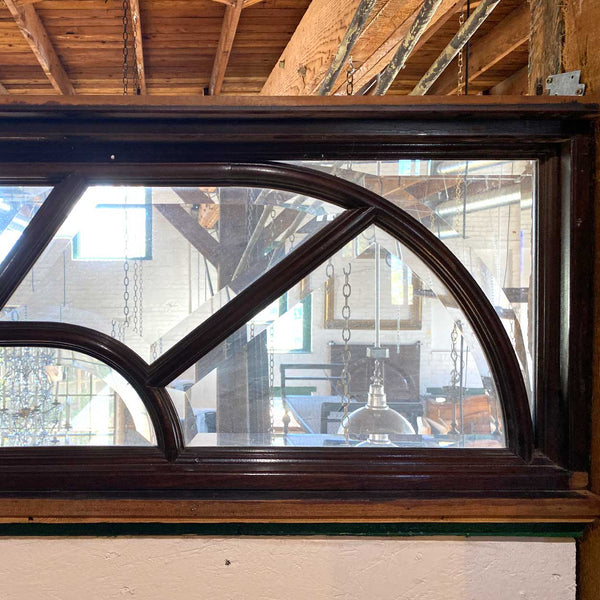 Vintage Large Solid Mahogany and Beveled Glass Door Transom Window