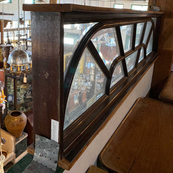 Vintage Large Solid Mahogany and Beveled Glass Door Transom Window