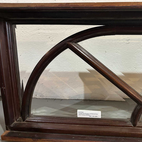 Vintage Large Solid Mahogany and Beveled Glass Door Transom Window