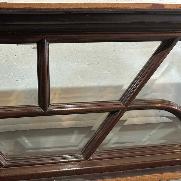 Vintage Large Solid Mahogany and Beveled Glass Door Transom Window