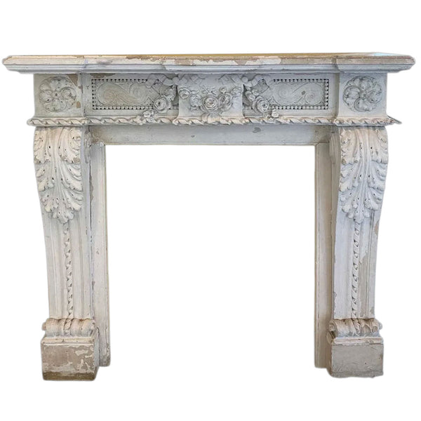Small French Louis XVI White Washed Limestone Fireplace Surround