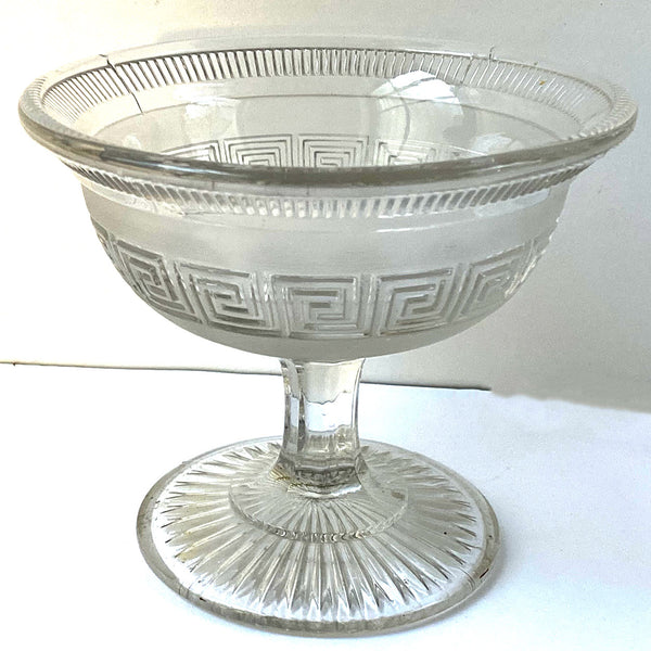 Small English Molineaux, Webb and Co. Pressed Glass Greek Key Compote