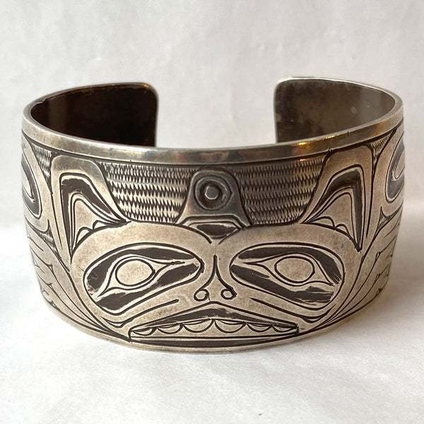 Vintage Northwest Coast Silver Cuff Bear Bracelet