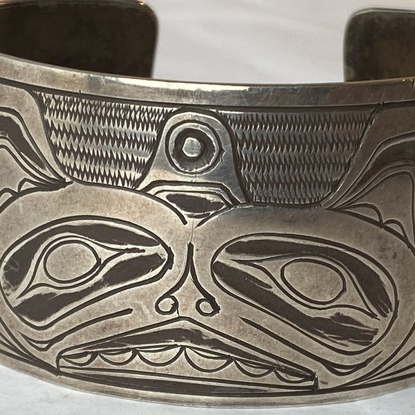 Vintage Northwest Coast Silver Cuff Bear Bracelet