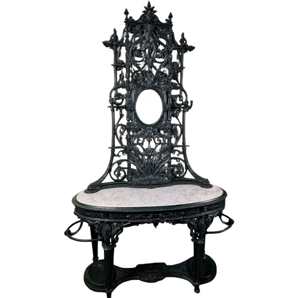 Vintage Reproduction Coalbrookdale Cast Iron Mirrored Hall Tree