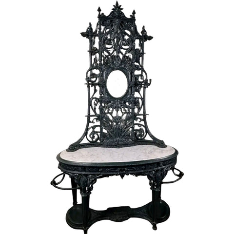 Lot 0100 | Vintage Reproduction Coalbrookdale Cast Iron Mirrored Hall Tree