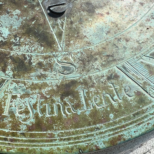 English Bath Stone and Patinated Bronze Garden Sundial Pedestal