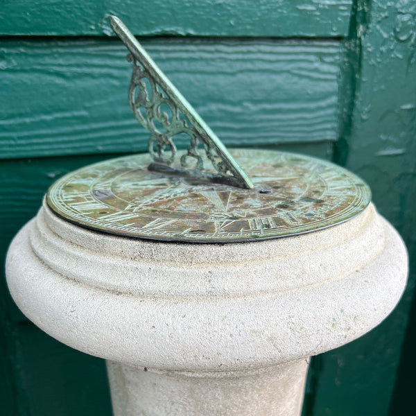 English Bath Stone and Patinated Bronze Garden Sundial Pedestal