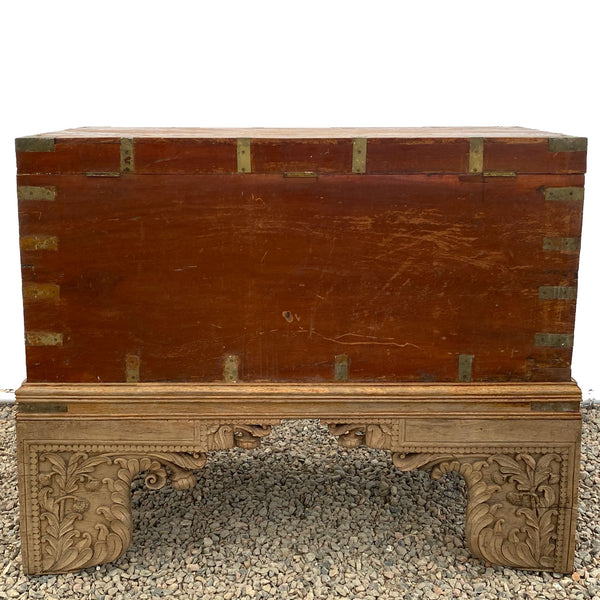 Large Anglo Indian Brass Mounted Mahogany Trunk on Stand